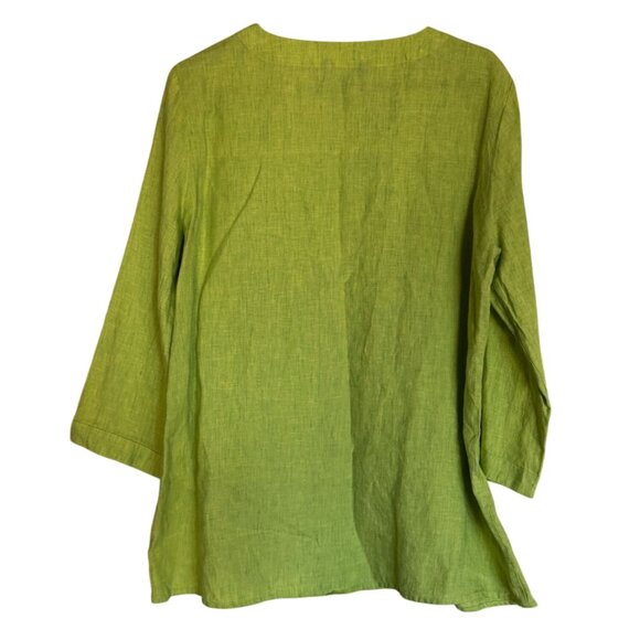 Ali Miles Sz Large Green 100% LINEN Abstract Wearable Art Blouse Shirt Top /s1 - Picture 2 of 6